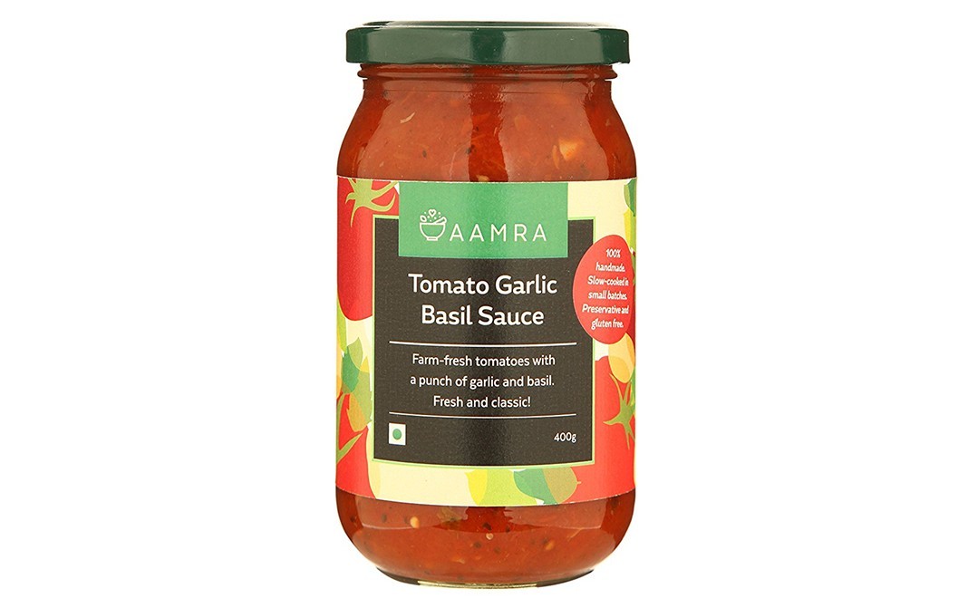 Aamra Tomato Garlic Basil Sauce   Glass Jar  400 grams